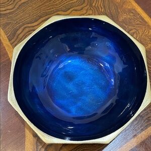 Large 10 Inch Deep Blue and Gold Decorative Bowl